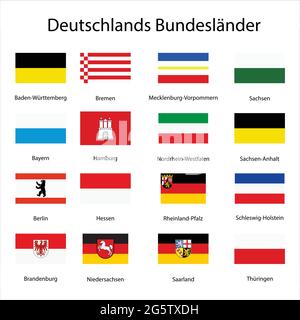 Emblems, flags of german federal lands,state isolated with names text. Vector Stock Vector