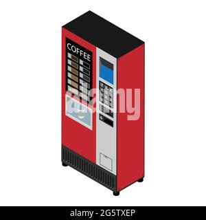 Coffee vending machine isolated on white background. Selling coffee concept. Isometric view. Vector Stock Vector