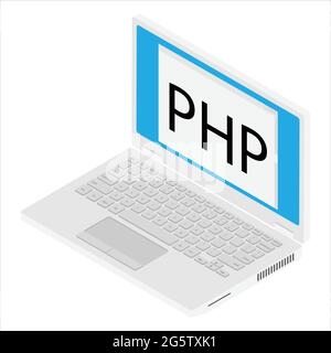 Vector laptop coding concept. Web developer, design, programming. Laptop screen code Stock Vector