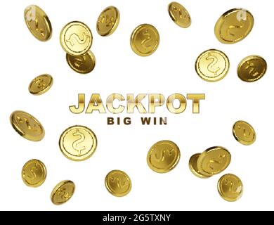 Jackpot casino winner. Big win banner with falling golden coins on white background. Vector illustration Stock Vector