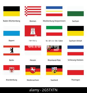 Emblems, flags of german federal lands,state isolated with names text. Vector Stock Vector