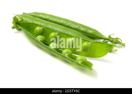 Close-up of young sweet pea pods isolated on white background Stock Photo