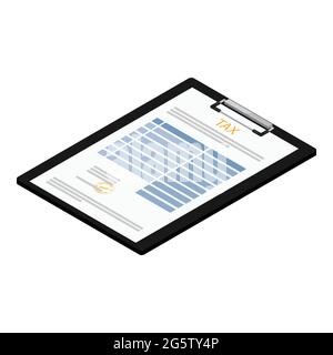 Tax payment concept. Income tax form, document on black clipboard. Isometric view. Vector Stock Vector