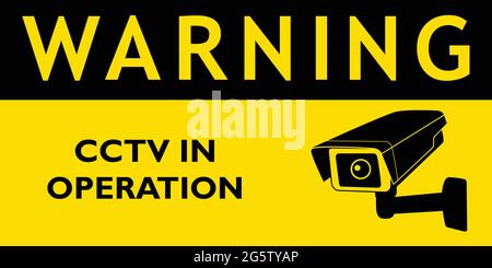 Warning cctv in operation yellow sign Stock Vector