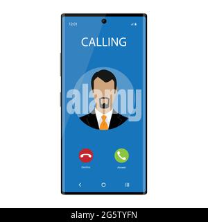 Smartphone incoming call screen interface flat illustration vector ...