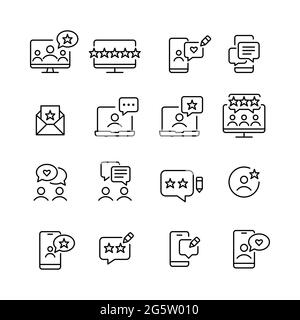 Review, rating and feedback icons. Pixel perfect editable stroke Stock Vector