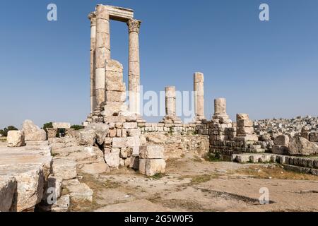 Temple of Hercules in the Amman Citadel is a historical site at the center of downtown Amman, Jordan. In Arabic it is known as Jabal al-Qal'a. Stock Photo