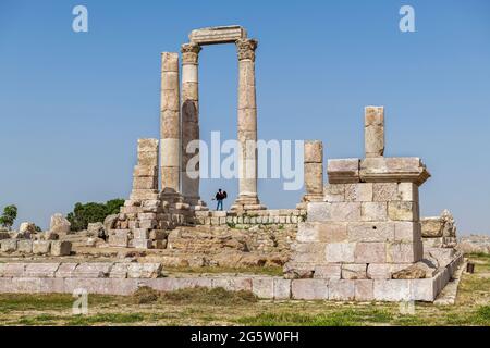 Temple of Hercules in the Amman Citadel is a historical site at the center of downtown Amman, Jordan. In Arabic it is known as Jabal al-Qal'a. Stock Photo