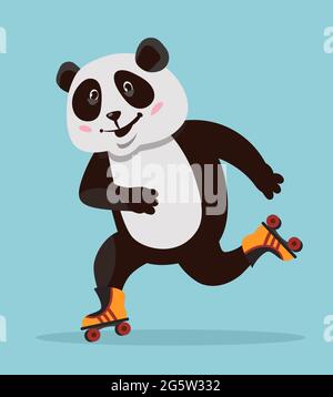 Panda roller skating. Funny animal in cartoon style. Stock Vector
