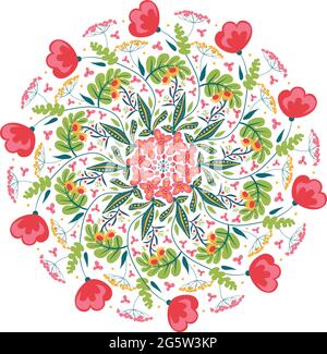 A floral mandala vector illustration with poppies Stock Vector