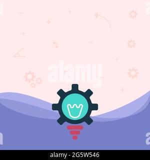Illuminated Light Bulb Drawing With Gear Shell Showing Technology Ideas. Glowing Lamp With Cog Symbols Design Displaying Mechanical And Technical Idea Stock Vector