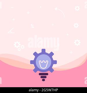 Illuminated Light Bulb Drawing With Gear Shell Showing Technology Ideas. Glowing Lamp With Cog Symbols Design Displaying Mechanical And Technical Idea Stock Vector
