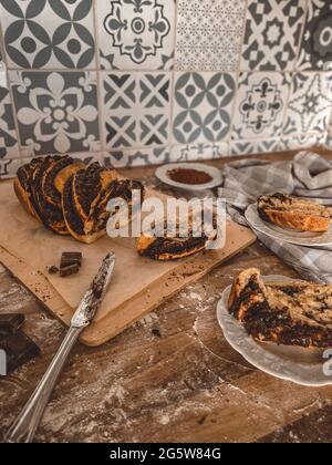Healthy chocolate babka sliced Stock Photo