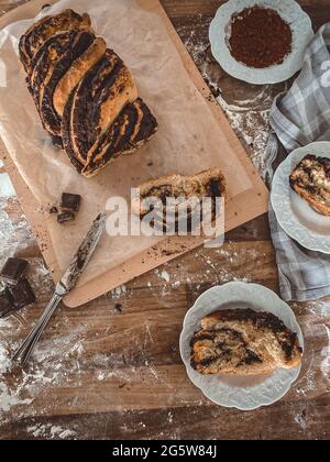 Healthy chocolate babka Stock Photo