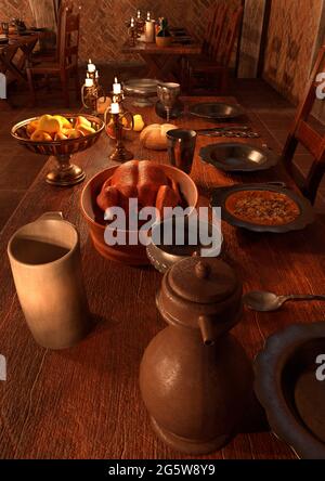 3D rendering of a medieval great hall interior Stock Photo