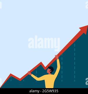 Man Standing Drawing Holding Graph Arrow Showing Business Growth. Businessman Design Stands While Grabbing Chart Diagram Displaying Increase And Rise. Stock Vector