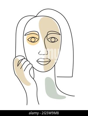 Sketch of a girl s face in a minimalistic style, vector illustration. Stock Vector