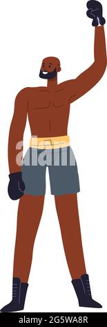 Boxing man winning fight, sportsmen in gloves Stock Vector