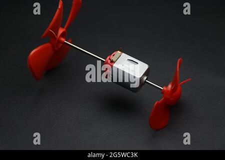 double rotor or dual rotor dc motor with propellers on it shafts for various kids experiments Stock Photo