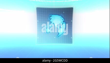 Image of 6g text, data processing and globe on screens over blue and white gradient background Stock Photo