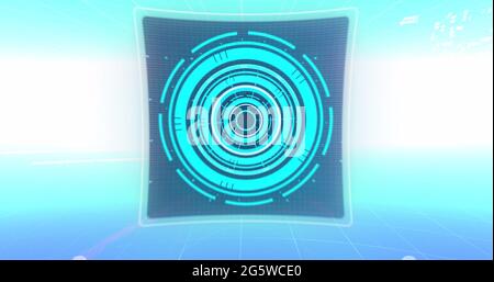 Image of 6g text, data processing and scope scanning on screens over blue and white background Stock Photo