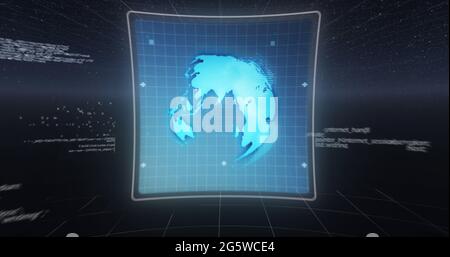 Image of 6g text, data processing and globe on screens over dark blue background Stock Photo