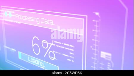 Digital image of digital data processing against blue and pink gradient ...