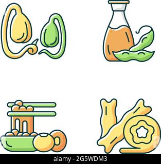 Soy meals RGB color icons set Stock Vector