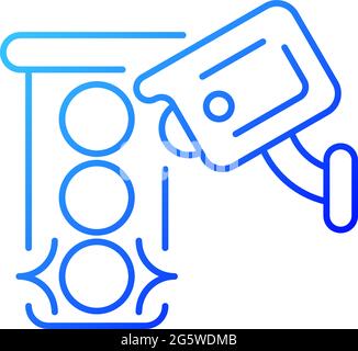 Traffic enforcement camera gradient linear vector icon. Monitoring roads, highways. Roadway camera. Drivers safety. Thin line color symbols. Modern st Stock Vector
