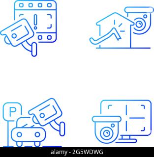 Family and property protection gradient linear vector icons set. Boon to police investigation. Anti-hijack system. Thin line contour symbols bundle. I Stock Vector