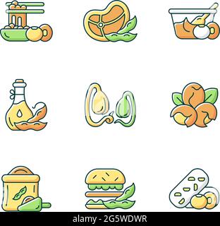 Soy plants RGB color icons set Stock Vector