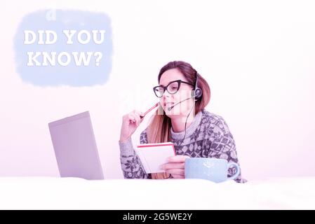 Inspiration showing sign Did You Know Question. Conceptual photo when you are asking someone if they know fact or event Callcenter Agent Working From Stock Photo