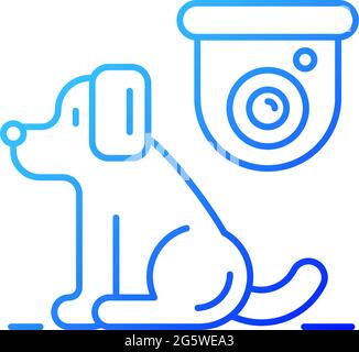 Pet control camera gradient linear vector icon. Monitoring cats, dogs safety. Home security cam. Animals in house. Thin line color symbols. Modern sty Stock Vector