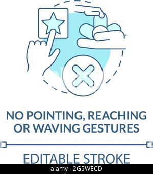 No pointing, reaching and waving gestures concept icon. Autism sign abstract idea thin line illustration. Essential developmental milestone lack. Vect Stock Vector