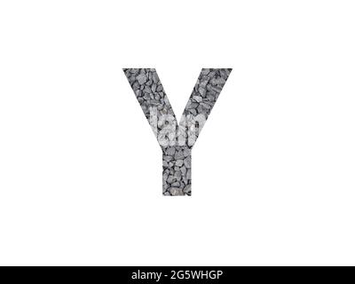 Letter Y of the alphabet made with grey gravel isolated on a white background Stock Photo