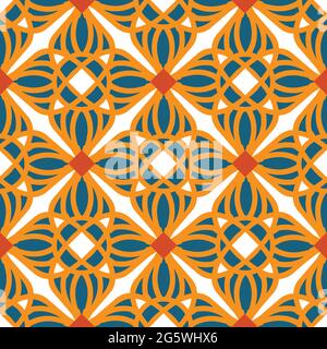 Seamless vector pattern with arabesque style floor tile on white background. Simple Moroccan mosaic wallpaper design. Stock Vector