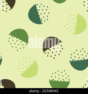Seamless vector pattern with half circle and dots on off white wallpaper design. Green abstract bowl wallpaper design for fashion textile. Stock Vector