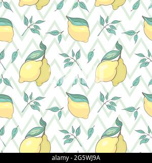 Fresh lemons background, hand drawn icons. Colorful seamless pattern with fresh fruits collection. Decorative illustration, good for printing Stock Vector