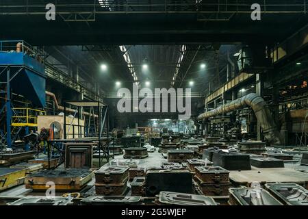 Industrial engineering metallurgy workshop with molds for metal cast. Metallurgy heavy industry. Steel production factory. Stock Photo