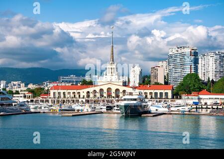 Sochi, Russia - June 1 , 2021: Marine station Port of Sochi, Krasnodar Krai, Russia .Seaport in Sochi. Russia Stock Photo