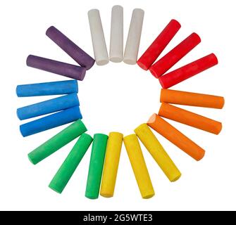 Pieces of color chalk, red, yellow, green, blue, white, isolated Stock  Photo - Alamy