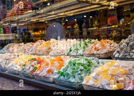 Traditional turkish delights in a shop of Istanbul Stock Photo