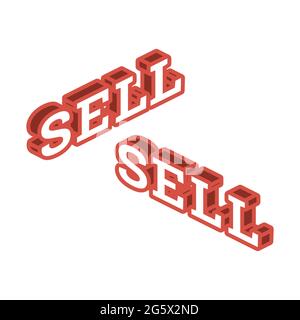 Word Sell. Isometric Concept Isolated on White Background. Vector Illustration. Stock Vector