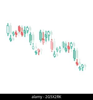 Isometric Japanese Candles Isolated on White. Vector Illustration. Financial Graphics. Changes of Prices of Stock Exchange Quotes. Stock Vector