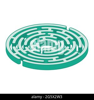 Circle Isometric Labyrinth Isolated on White Background. Outline Maze. Fun Logic Game with Riddle. Vector Illustration. Stock Vector