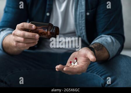 Overdose and suicide, mental breakdown, deep depression, drugs, paine and health problems Stock Photo