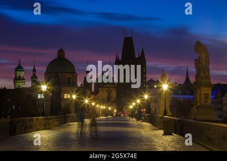 PRAGUE, CZECH REPUBLIC - OCTOBER 15, 2018: The Charles bridge in the morning. Stock Photo