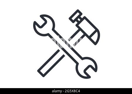 Under construction outlinesymbol with wrench and hammer line art vector illustration icon Stock Vector