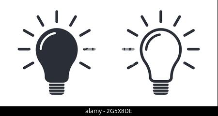 Light bulb symbols filled and outline version vector illustration icons Stock Vector