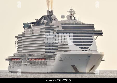 Cruiseship MSC Seaview inbound for Kiel cruise terminal Stock Photo